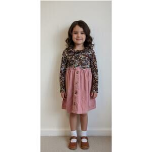 Girls Dress Corduroy Forever Me Long Sleeve Floral Pink Size 4